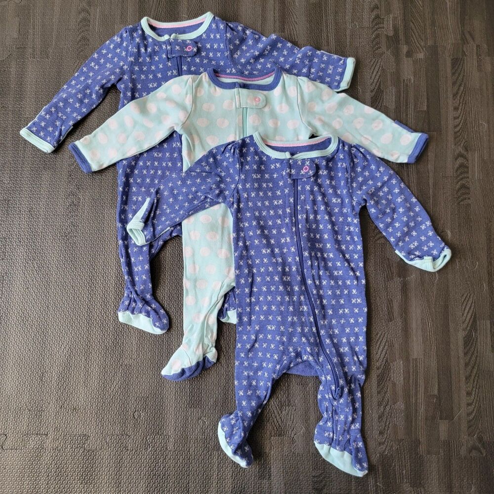 Cloud Island Footed Sleeper with Zipper (3pk) Baby Girl's Size 3M